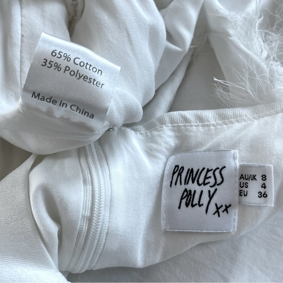 Princess Polly Molina White Mini Dress Size 4 straps eyelash ruffle fringe - Picture 7 of 7